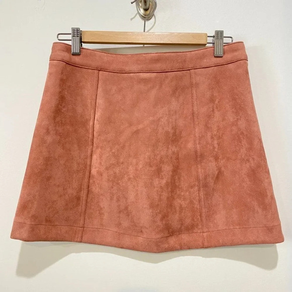 Forever 21 Blush Pink Super Soft Luxurious Suede Button Up Aline Skirt W27 Small - Picture 11 of 12
